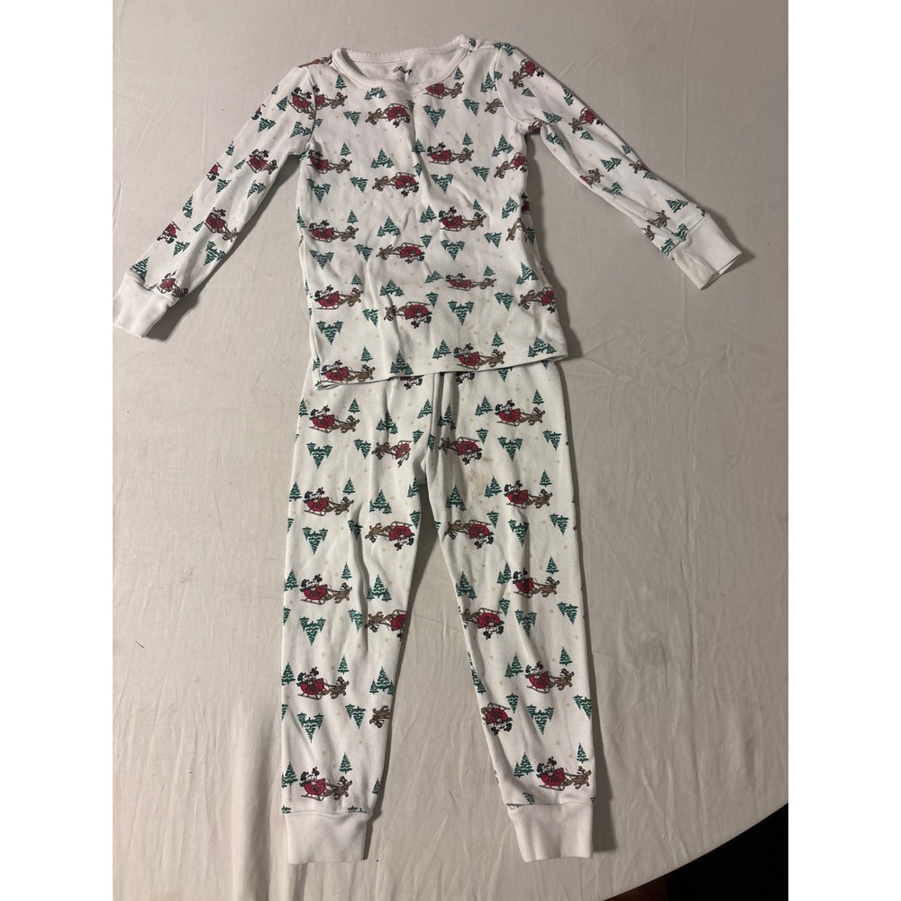 Disney x Janie and Jack Pajama Set Kids 3 White Fair Mickey Sleigh Holiday PJs